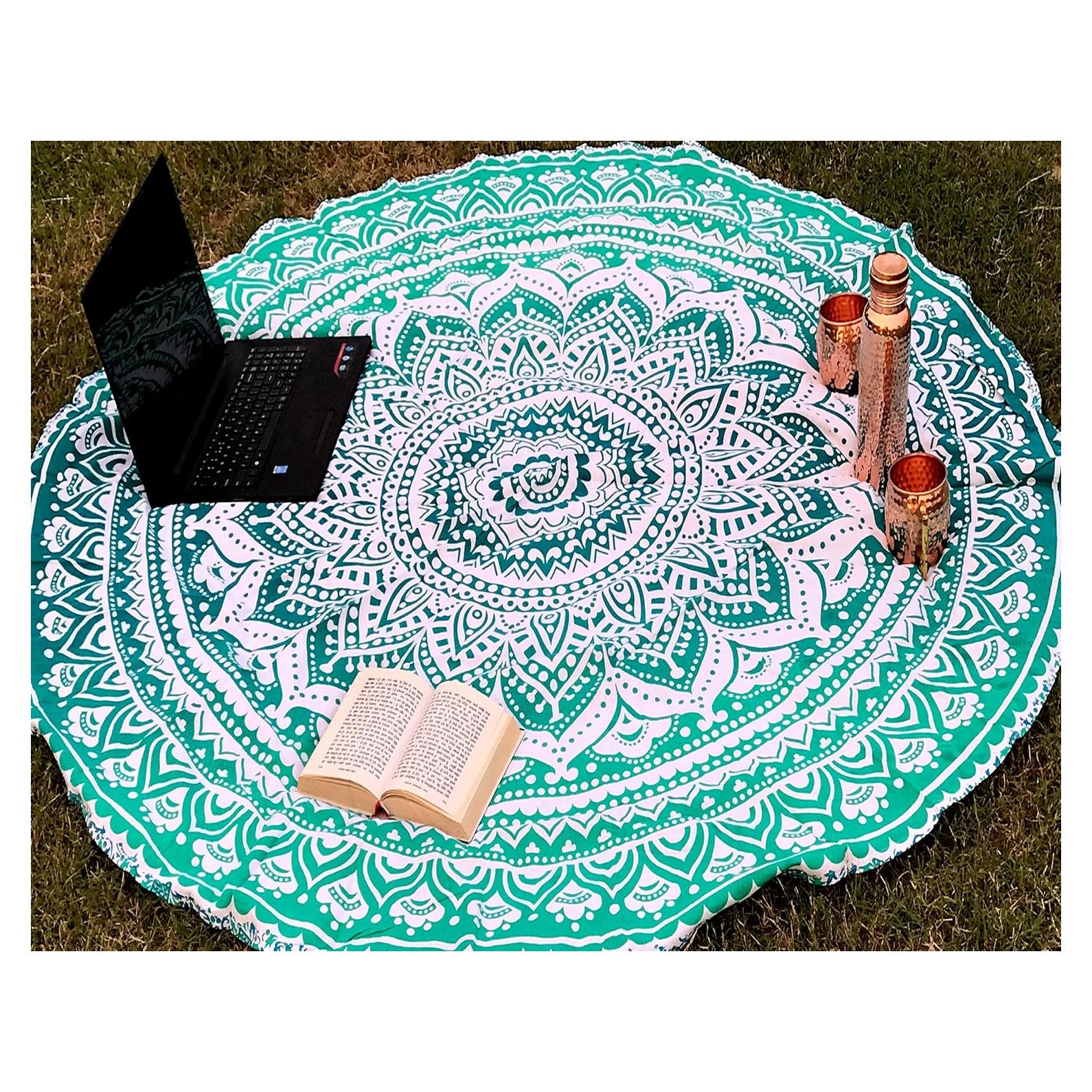 Tapiz Redondo Raajsee Verde Algodón 127 cm Mandala Boho