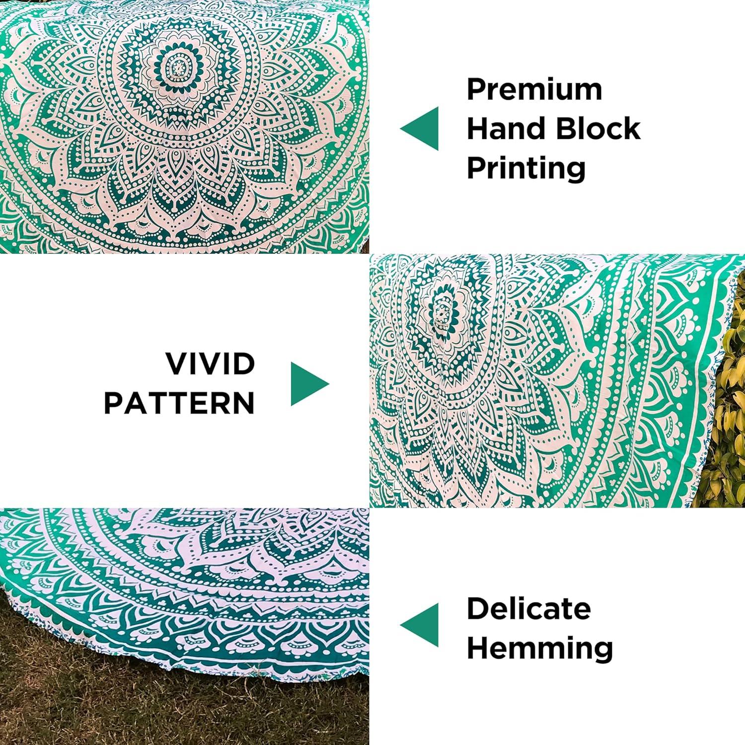 Tapiz Redondo Raajsee Verde Algodón 127 cm Mandala Boho