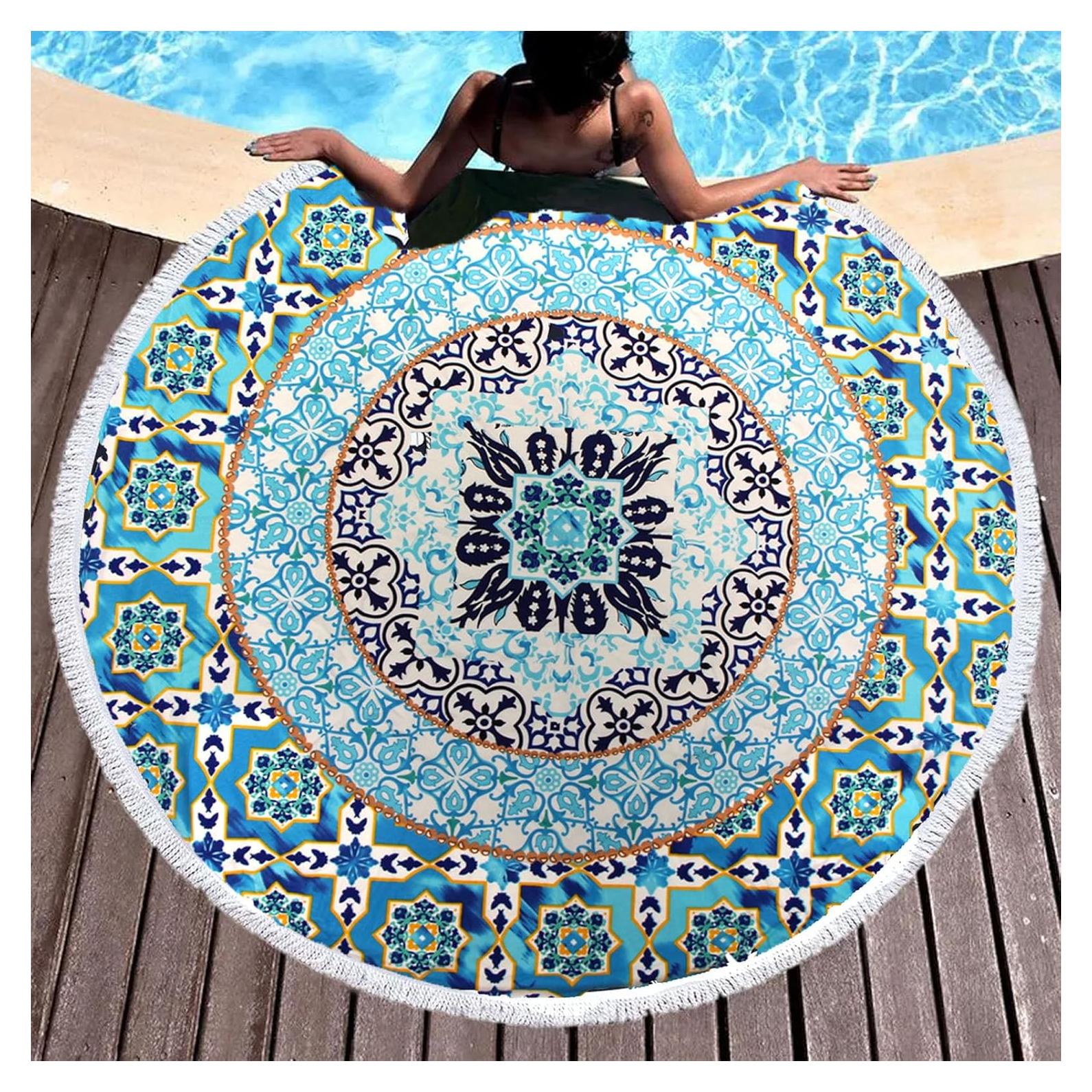 Manta de Playa Redonda Pafusen 152 cm Mandala Bohemio