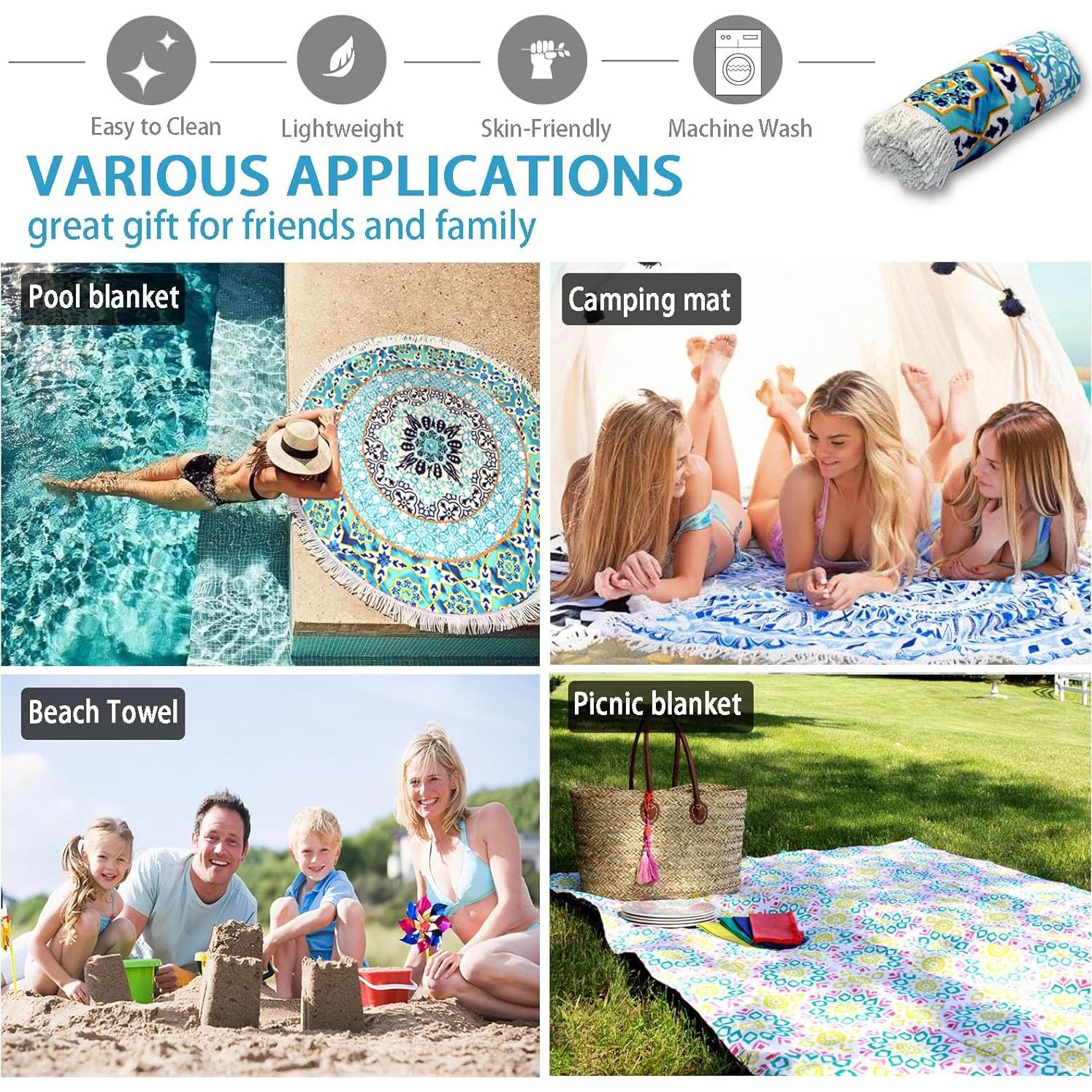 Manta de Playa Redonda Pafusen 152 cm Mandala Bohemio