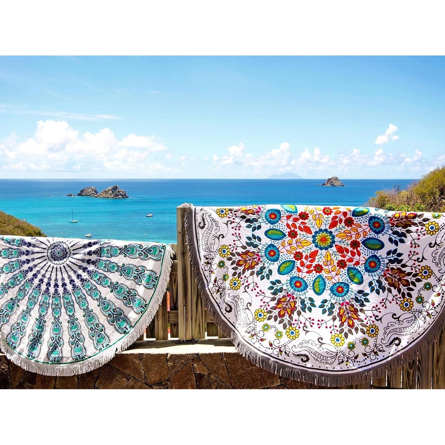 Manta de Playa Redonda Pafusen 152 cm Mandala Bohemio