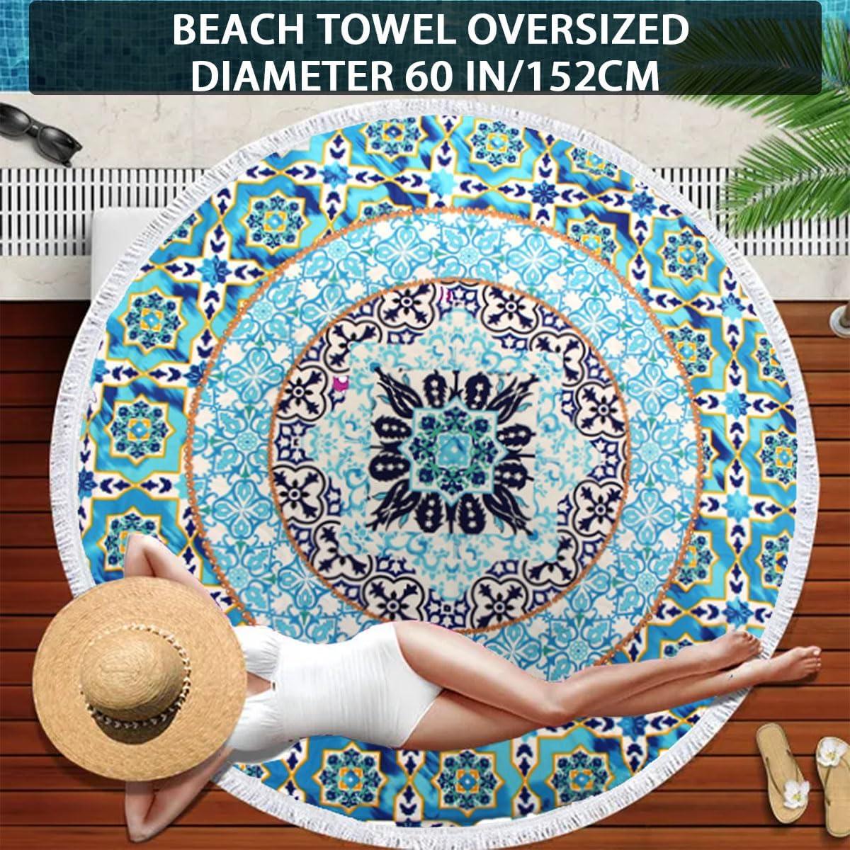 Manta de Playa Redonda Pafusen 152 cm Mandala Bohemio