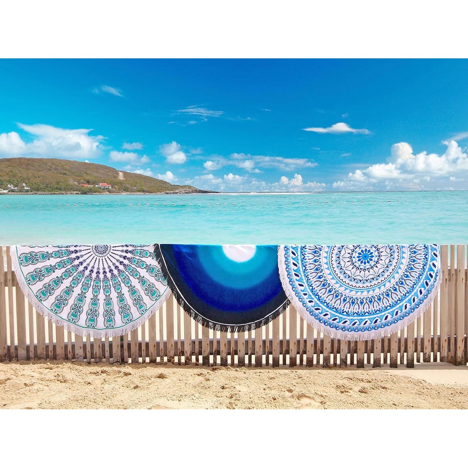 Manta de Playa Redonda Pafusen 152 cm Mandala Bohemio