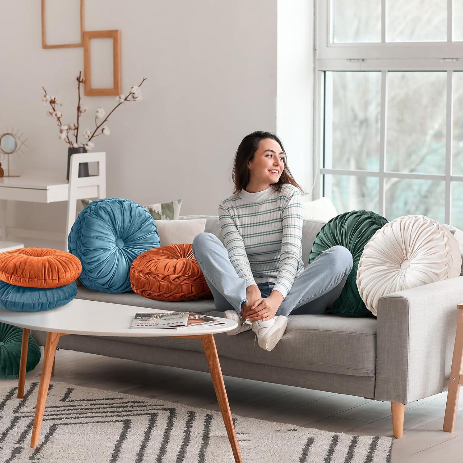 Cojines Redondos de Terciopelo Teieas 40 cm Naranja - 2 Pcs