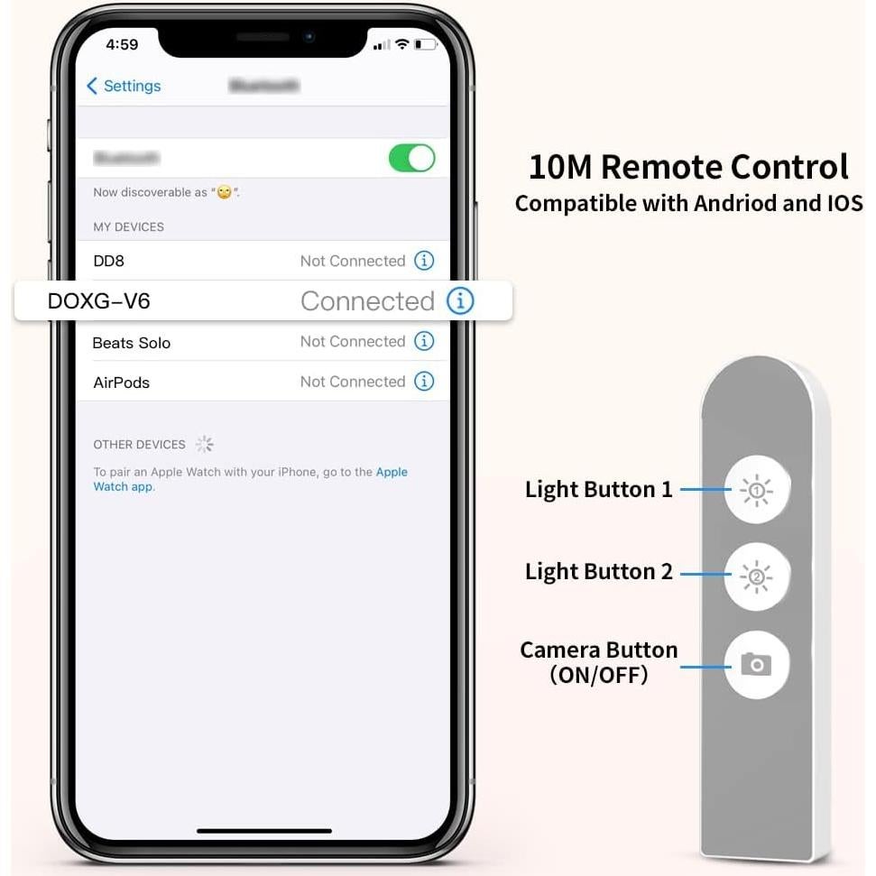 Soporte de Selfie Viozon V6 con Luz LED y Control Remoto