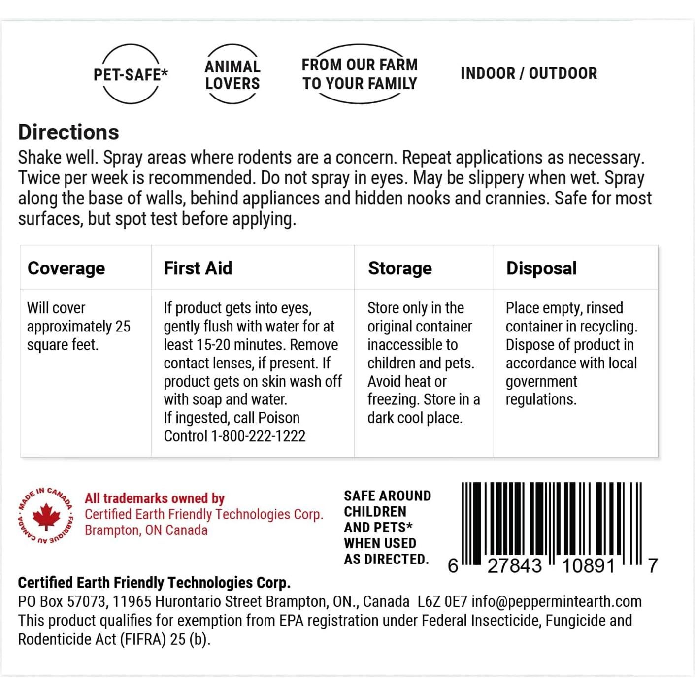 Spray Repelente de Roedores Powermint 226.8 ml Aceite de Menta