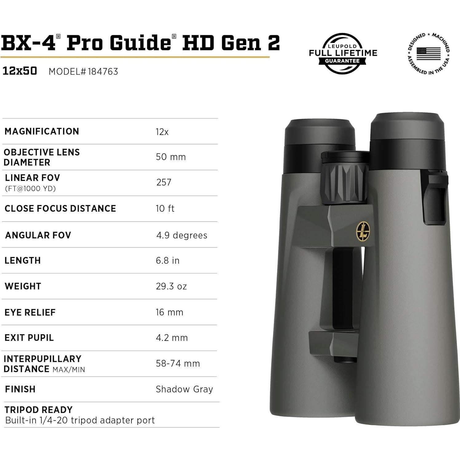 Prismáticos Leupold BX-4 Pro Guide HD 12x50mm Gris