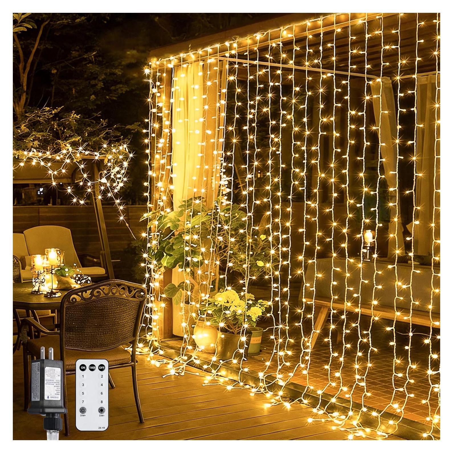 Luces de Cortina 300 LED JMEXSUSS 3x3m Control Remoto IP44