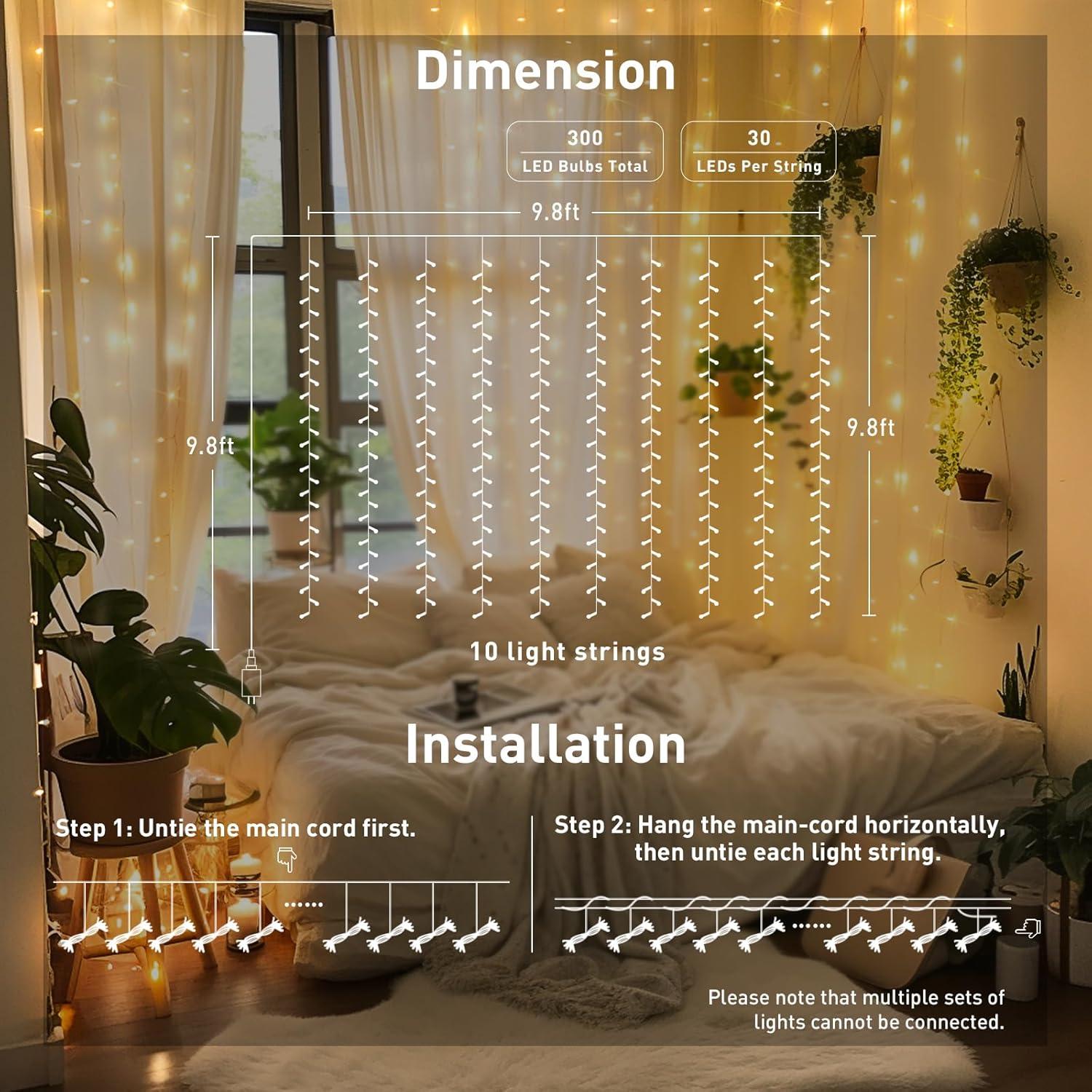 Luces de Cortina 300 LED JMEXSUSS 3x3m Control Remoto IP44