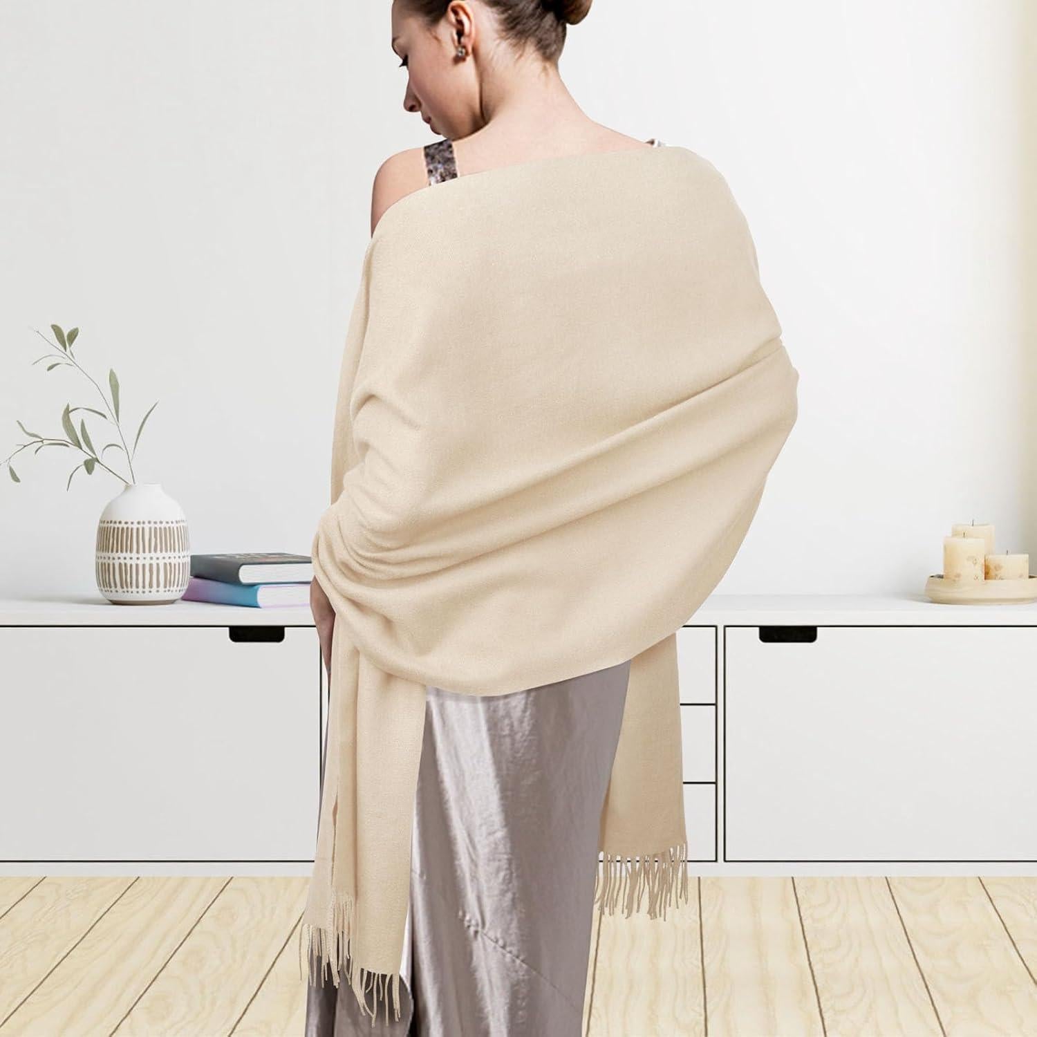 Bufanda Pashmina para Mujeres Cálida y Suave 205 cm Beige
