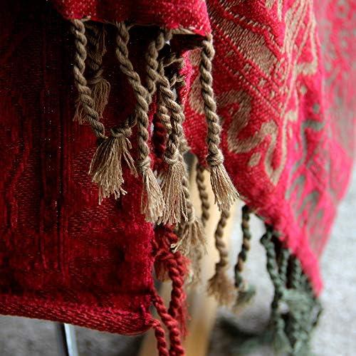 Manta Boho Edcooy Chenille Jacquard 152x191 cm Roja con Borlas