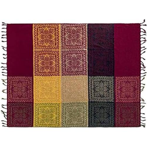 Manta Boho Edcooy Chenille Jacquard 152x191 cm Roja con Borlas