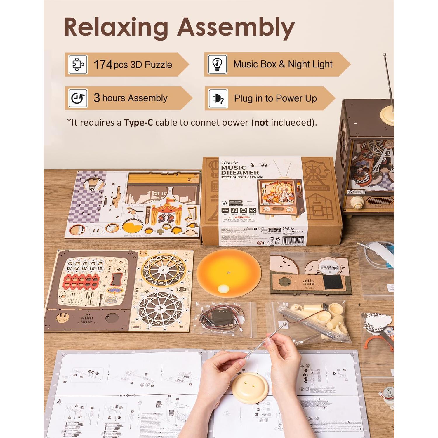 Rolife Rompecabezas 3D de Madera Caja de Música LED 174 Piezas