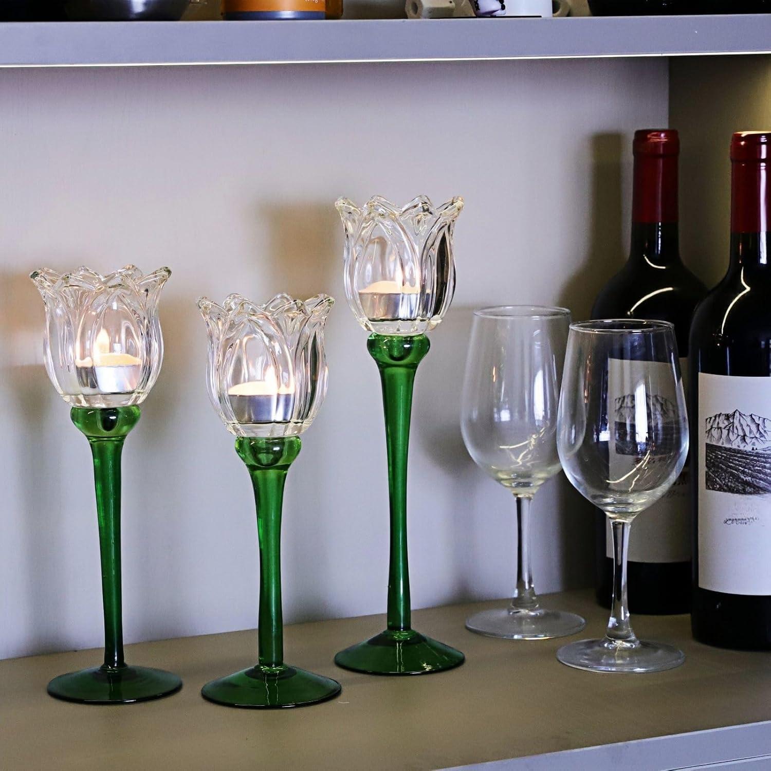 Soporte de Vela de Cristal Claro VOHO Tulipán 3 Piezas