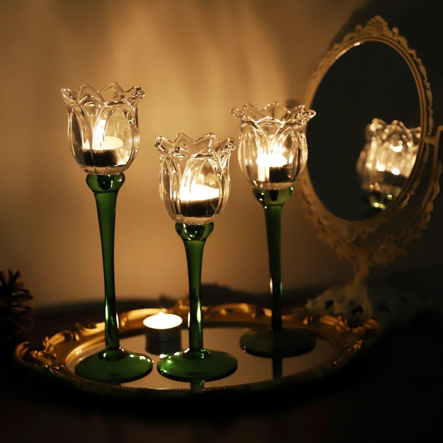 Soporte de Vela de Cristal Claro VOHO Tulipán 3 Piezas