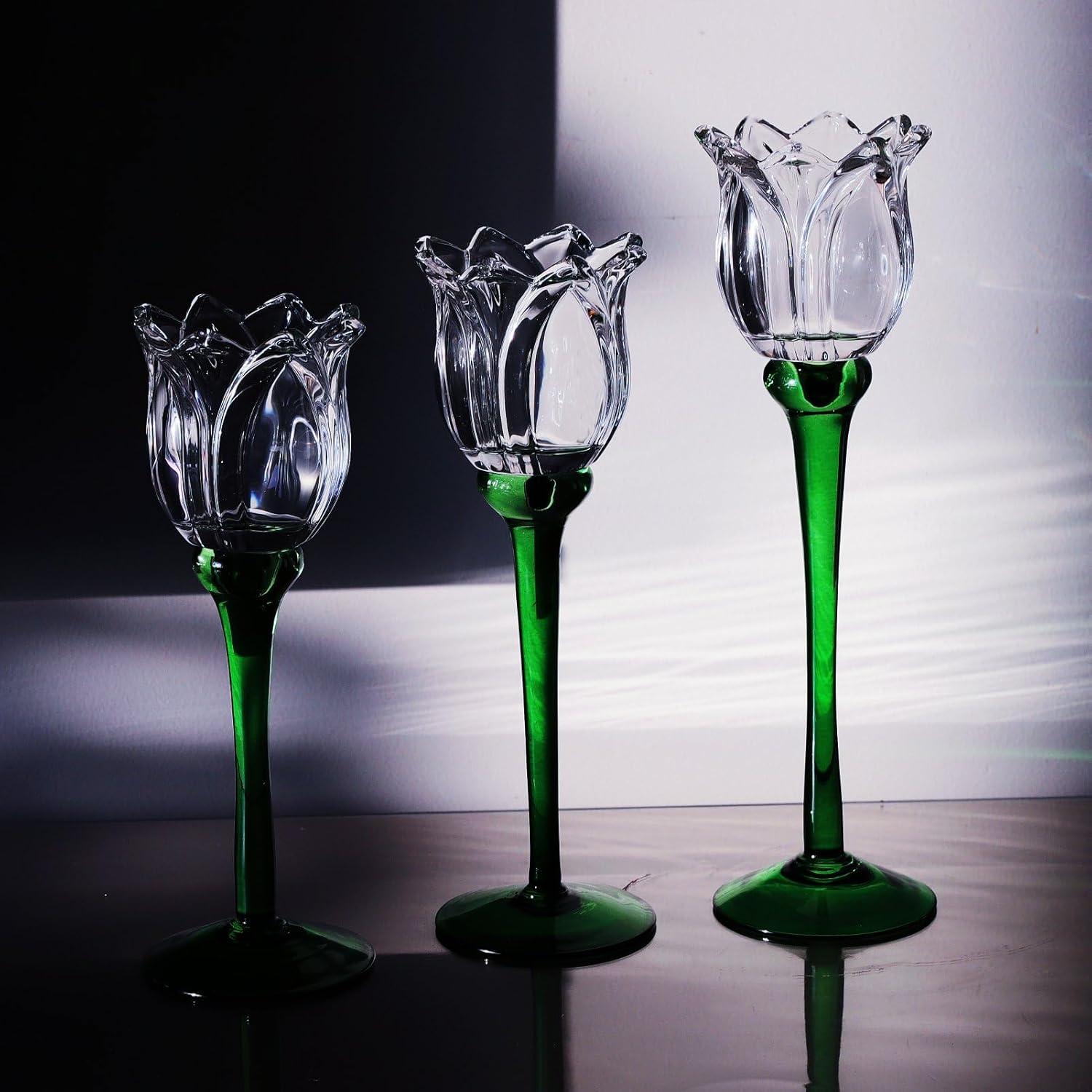 Soporte de Vela de Cristal Claro VOHO Tulipán 3 Piezas