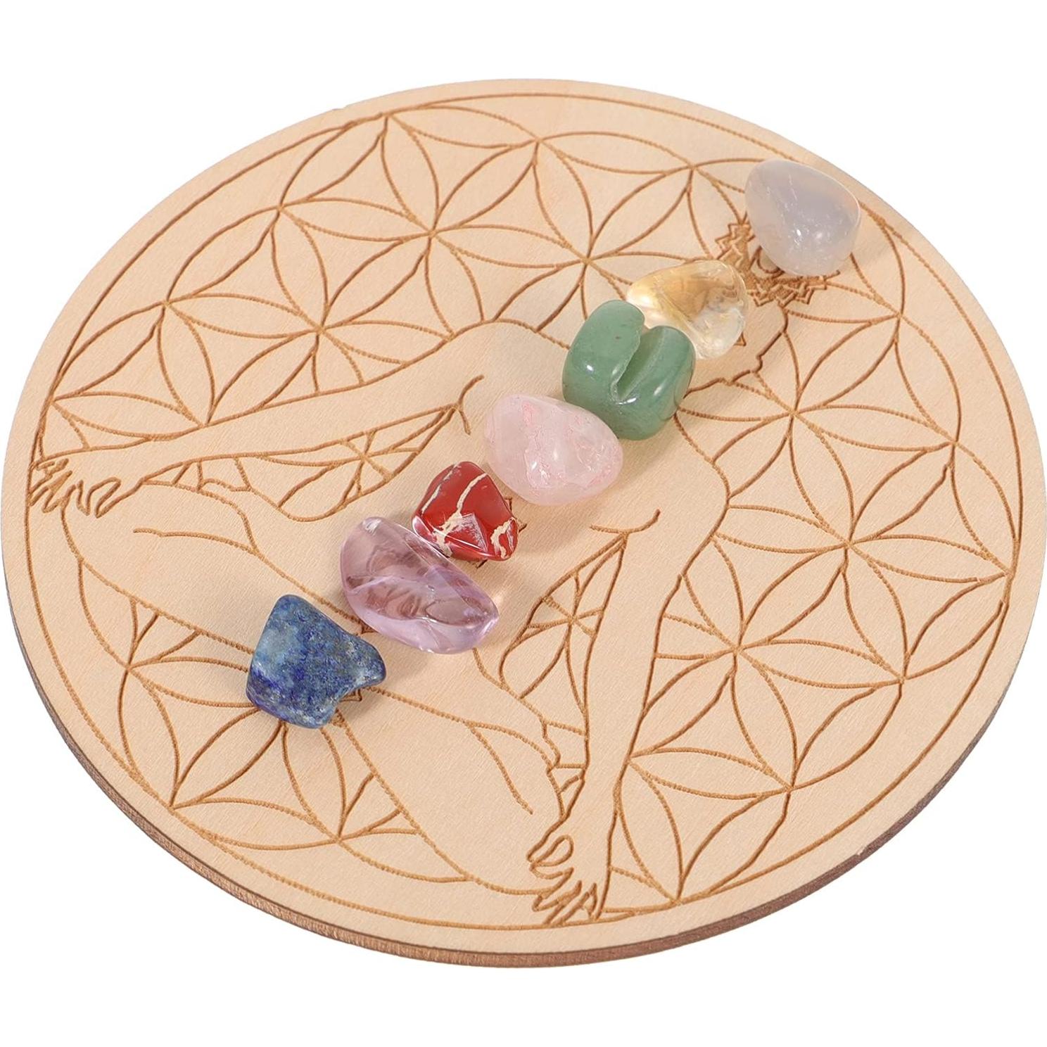Conjunto de Cristales de Chakra Lurrose con Tablero de Madera