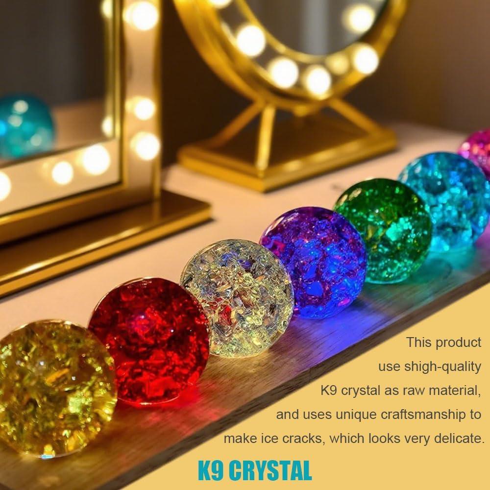 Juego de 7 Bolas de Cristal Chakra 40mm con Base de Madera LED