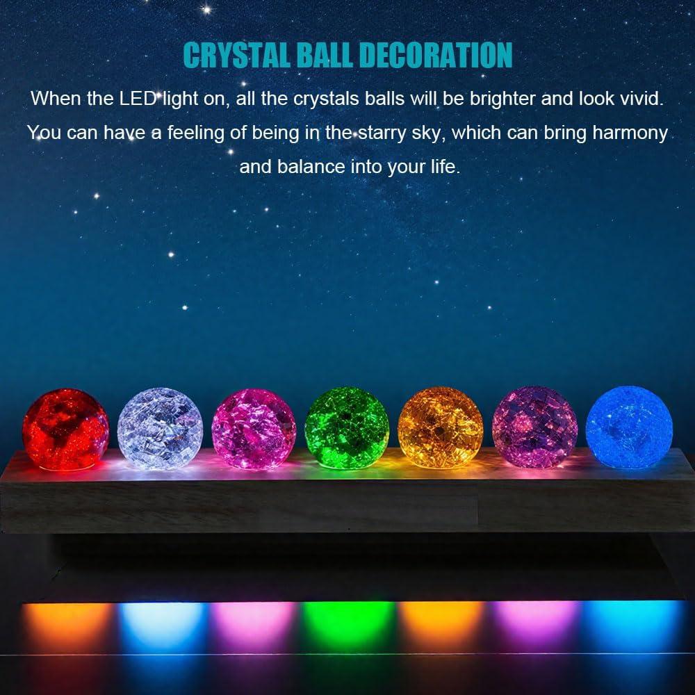 Juego de 7 Bolas de Cristal Chakra 40mm con Base de Madera LED