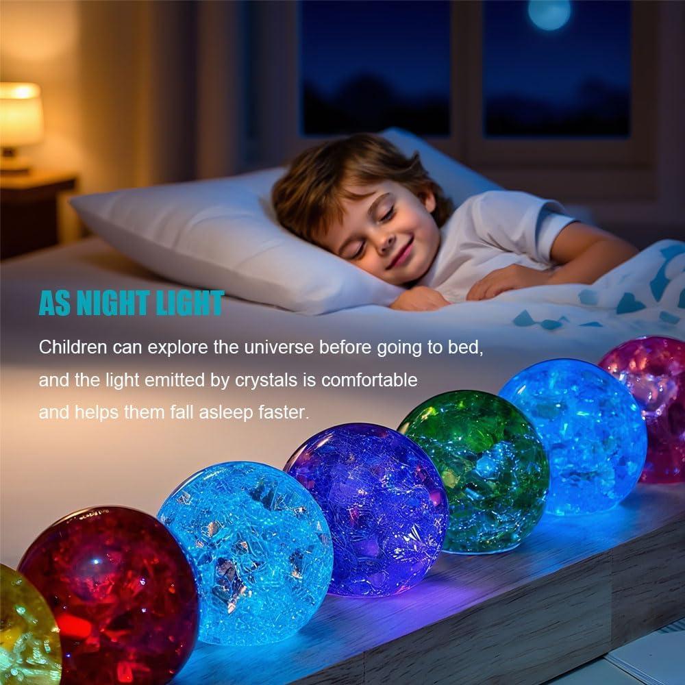 Juego de 7 Bolas de Cristal Chakra 40mm con Base de Madera LED