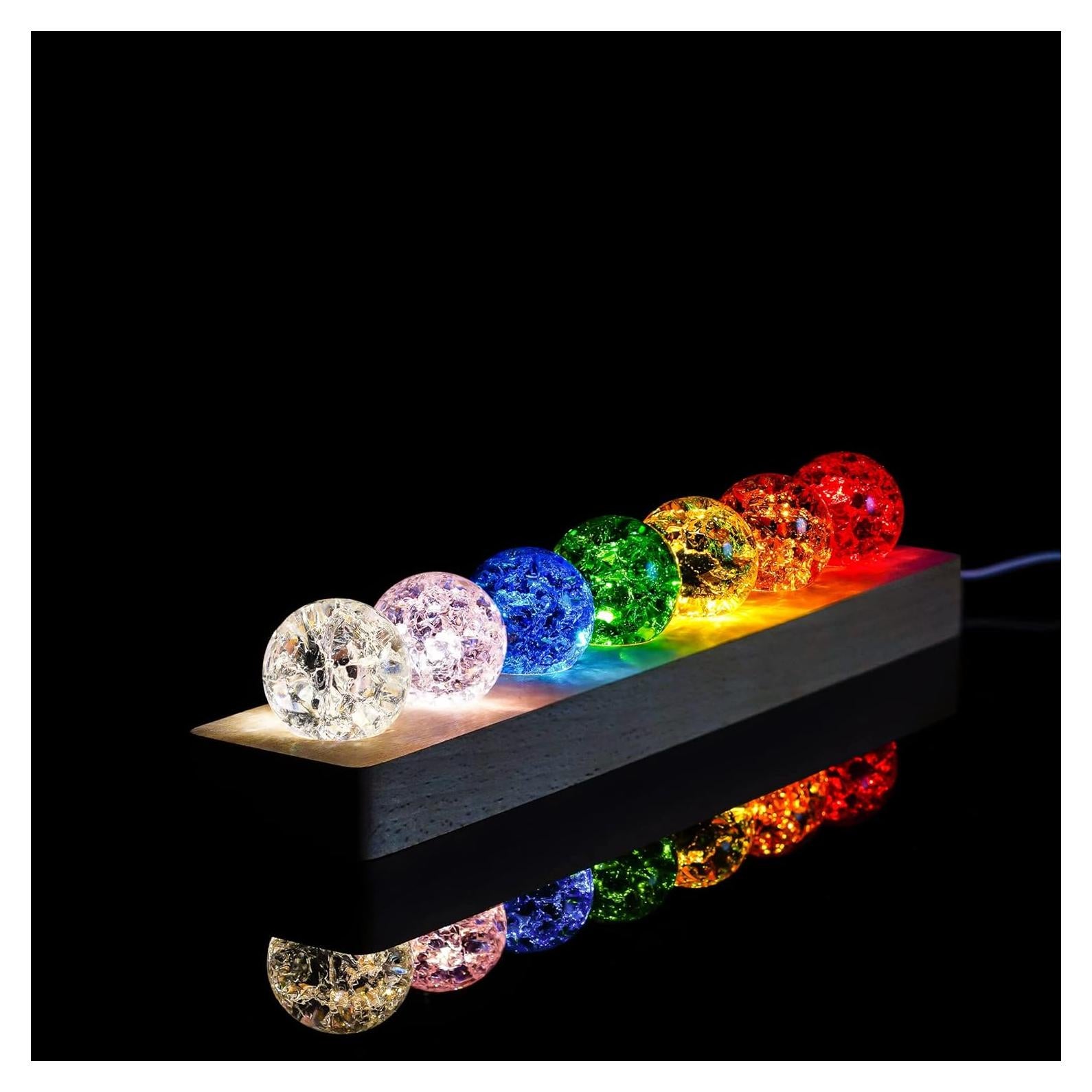 Juego de Esferas de Cristal Sanadoras 7 Colores con Base LED 40mm