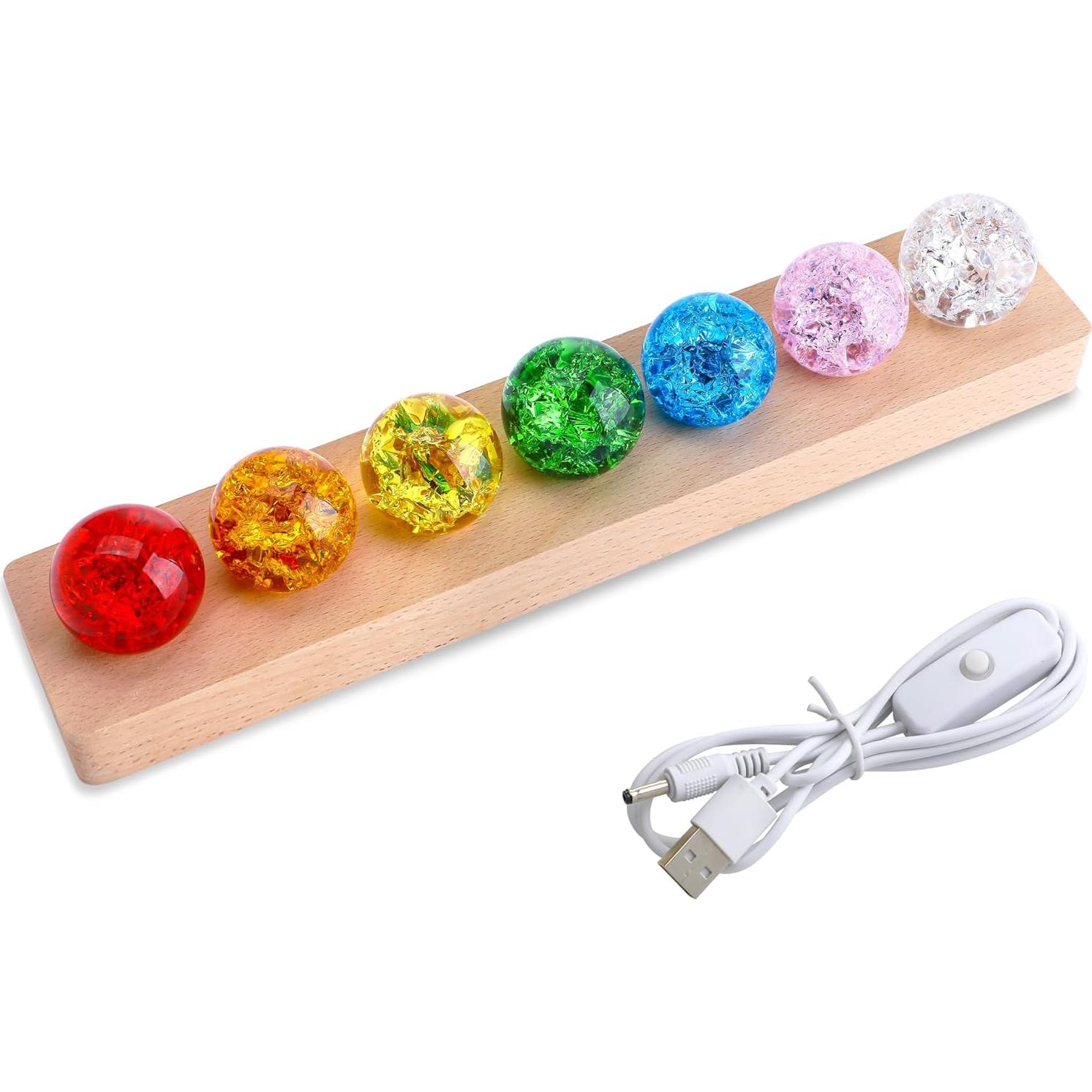 Juego de Esferas de Cristal Sanadoras 7 Colores con Base LED 40mm