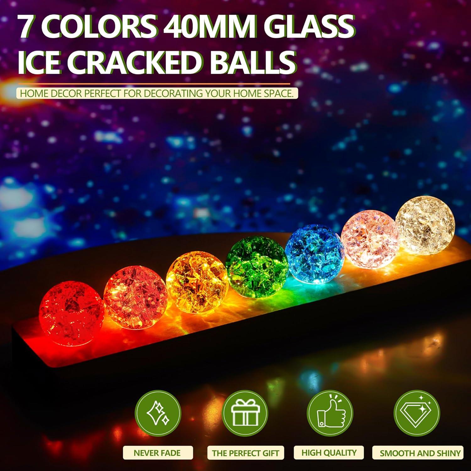 Juego de Esferas de Cristal Sanadoras 7 Colores con Base LED 40mm