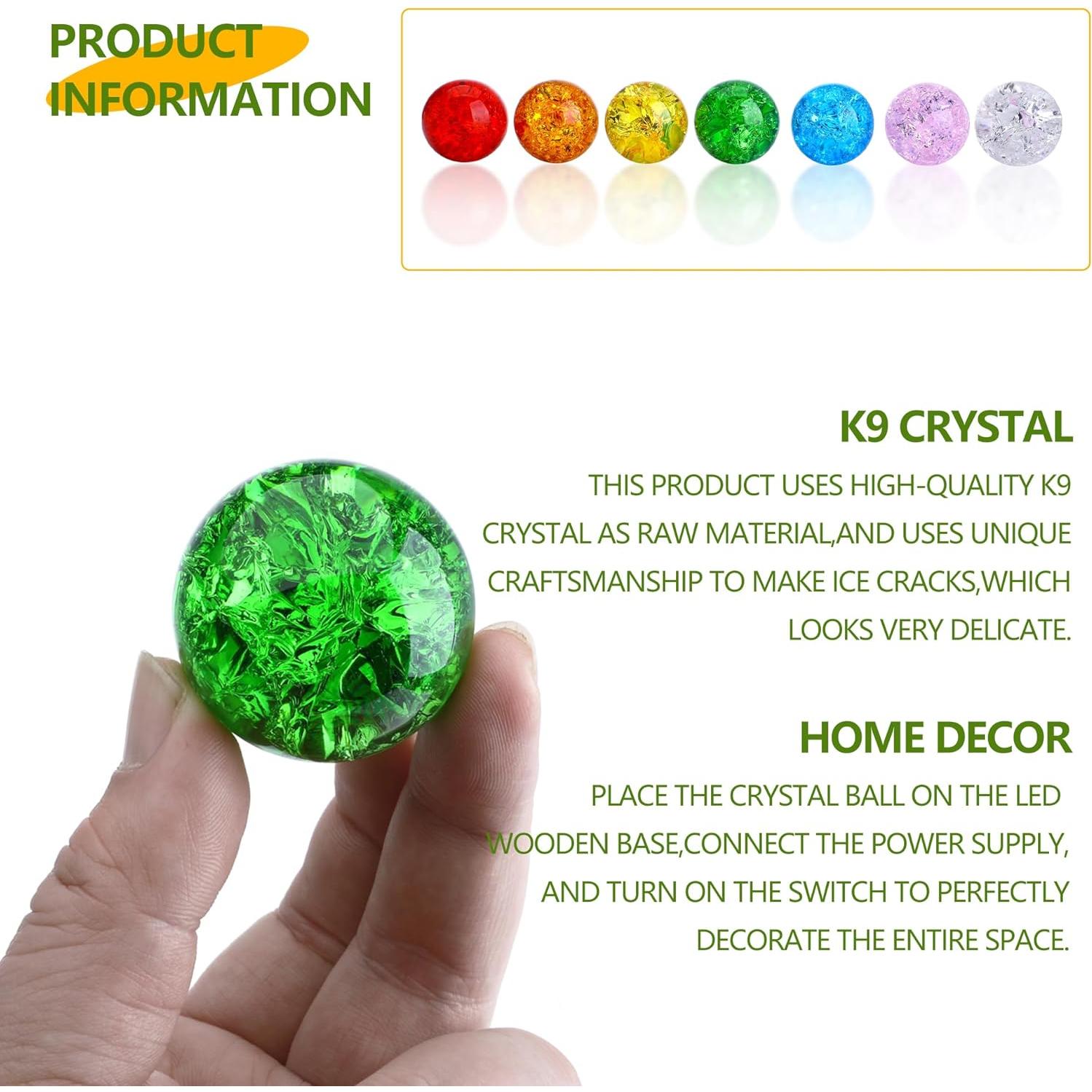 Juego de Esferas de Cristal Sanadoras 7 Colores con Base LED 40mm