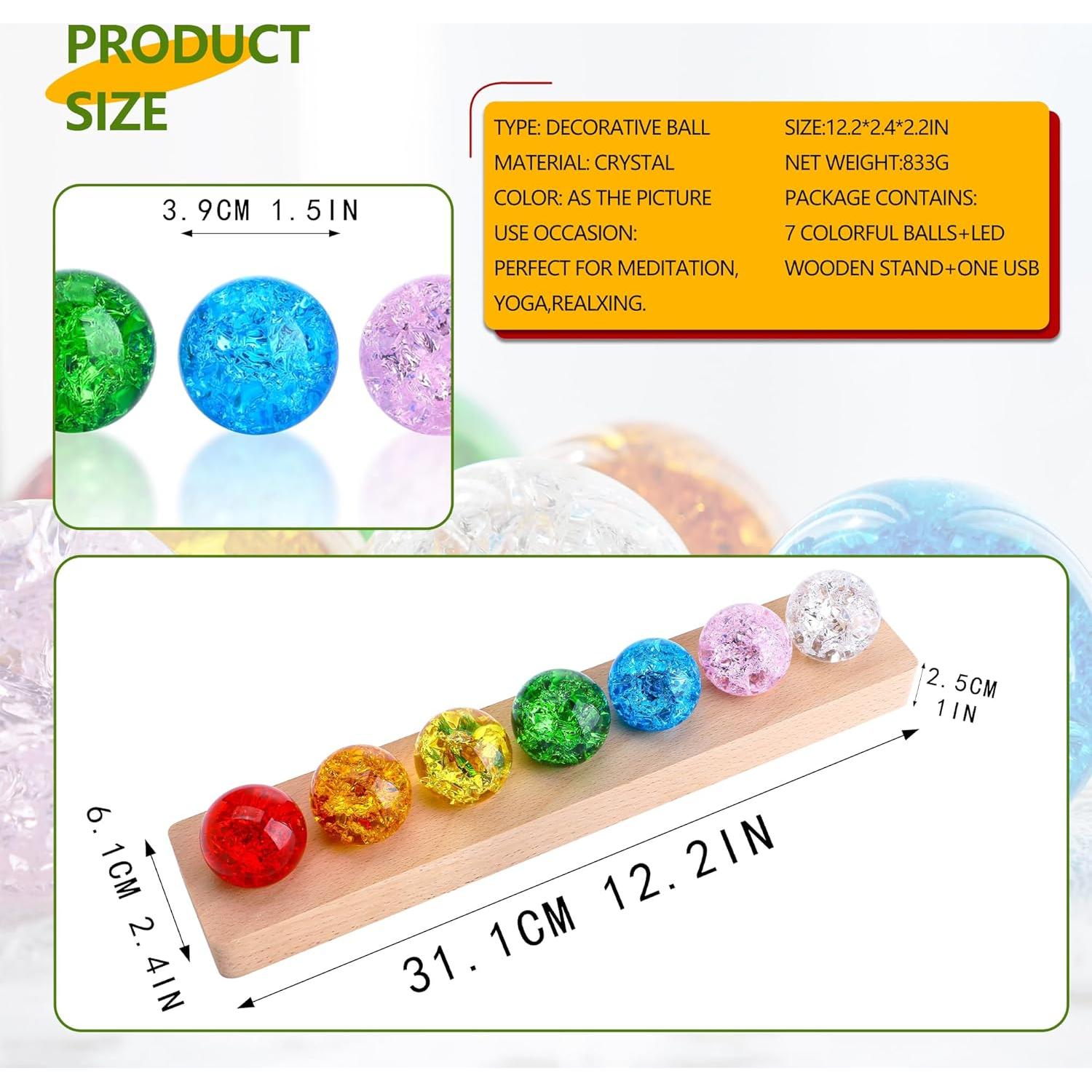 Juego de Esferas de Cristal Sanadoras 7 Colores con Base LED 40mm