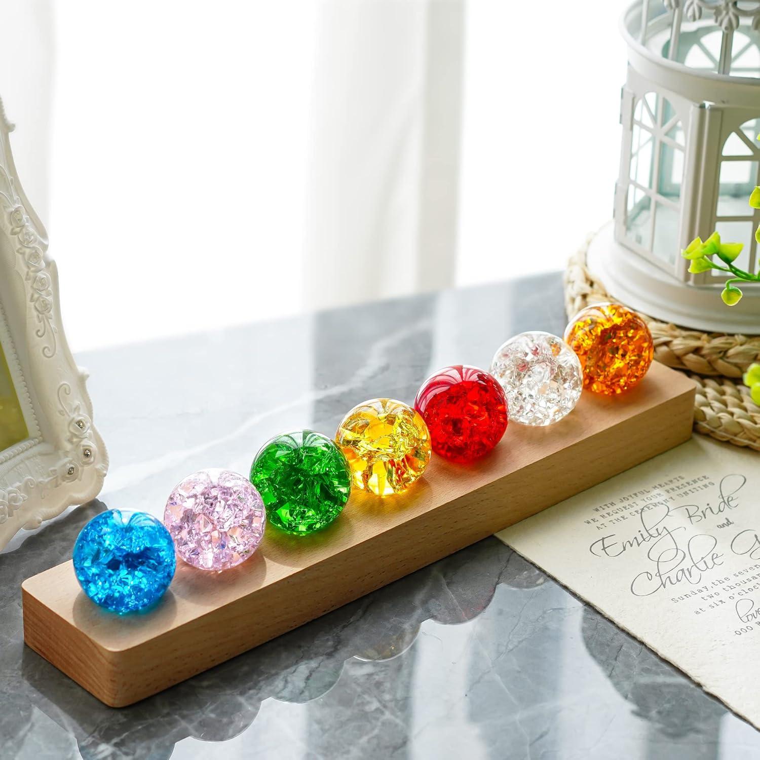 Juego de Esferas de Cristal Sanadoras 7 Colores con Base LED 40mm