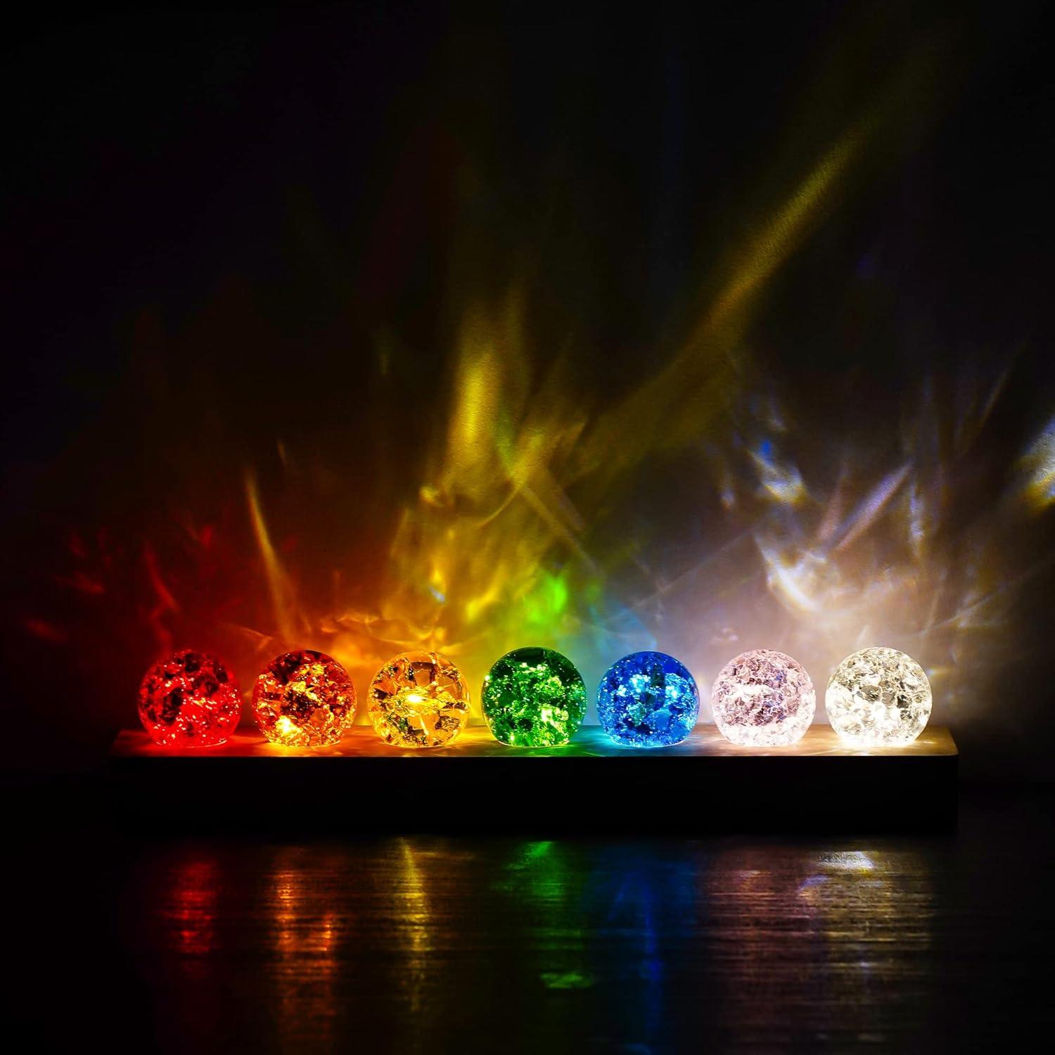Juego de Esferas de Cristal Sanadoras 7 Colores con Base LED 40mm