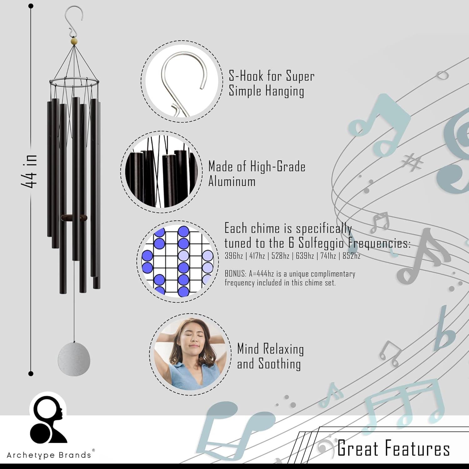 Campanas de Viento ARCHETYPE BRANDS 112 cm 528Hz Negro