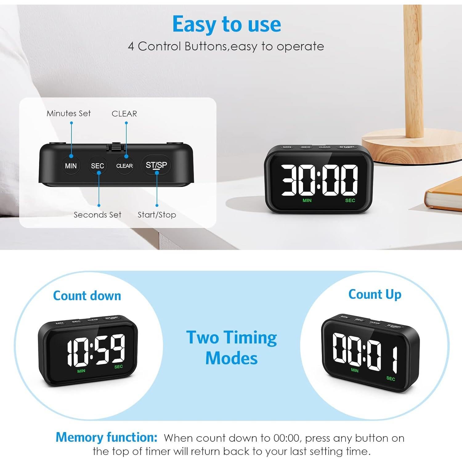 Temporizador de Cocina Digital Olipiter con Pantalla LED 3.5"