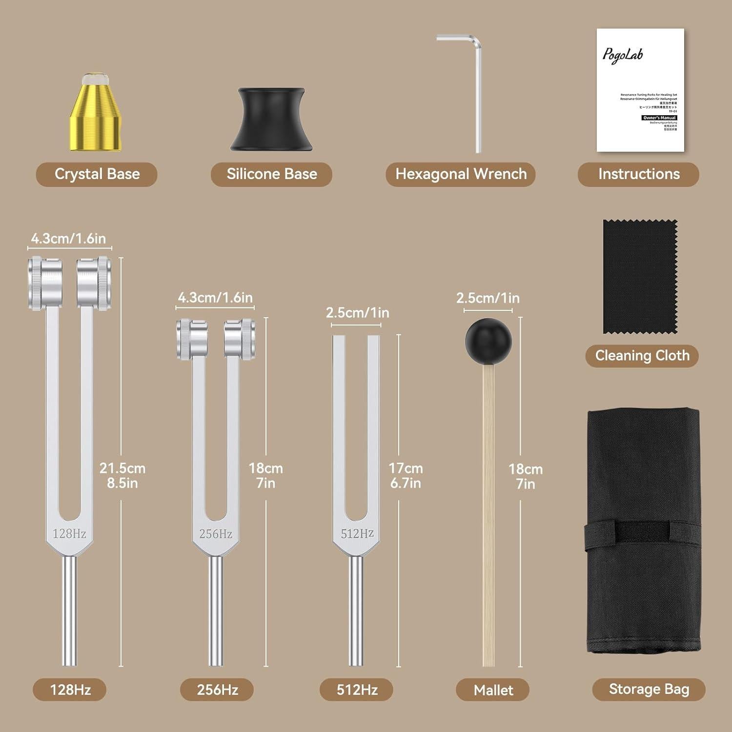 Juego de Diapasones de Sanación POGOLAB 128Hz 256Hz 512Hz