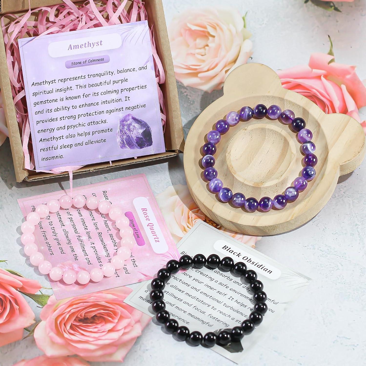 Juego de 3 Pulseras de Cuentas de Cristal Natural Clearain