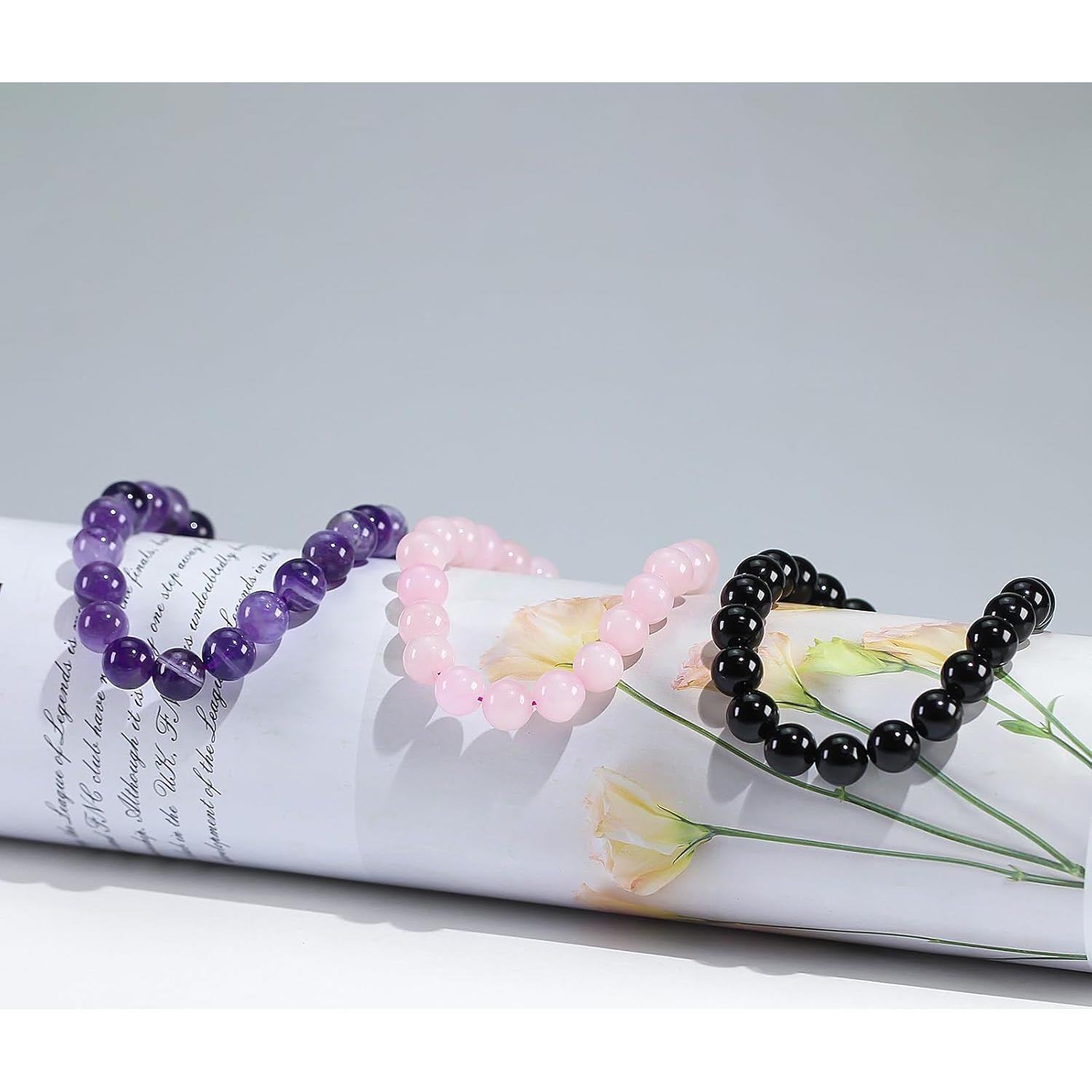 Juego de 3 Pulseras de Cuentas de Cristal Natural Clearain