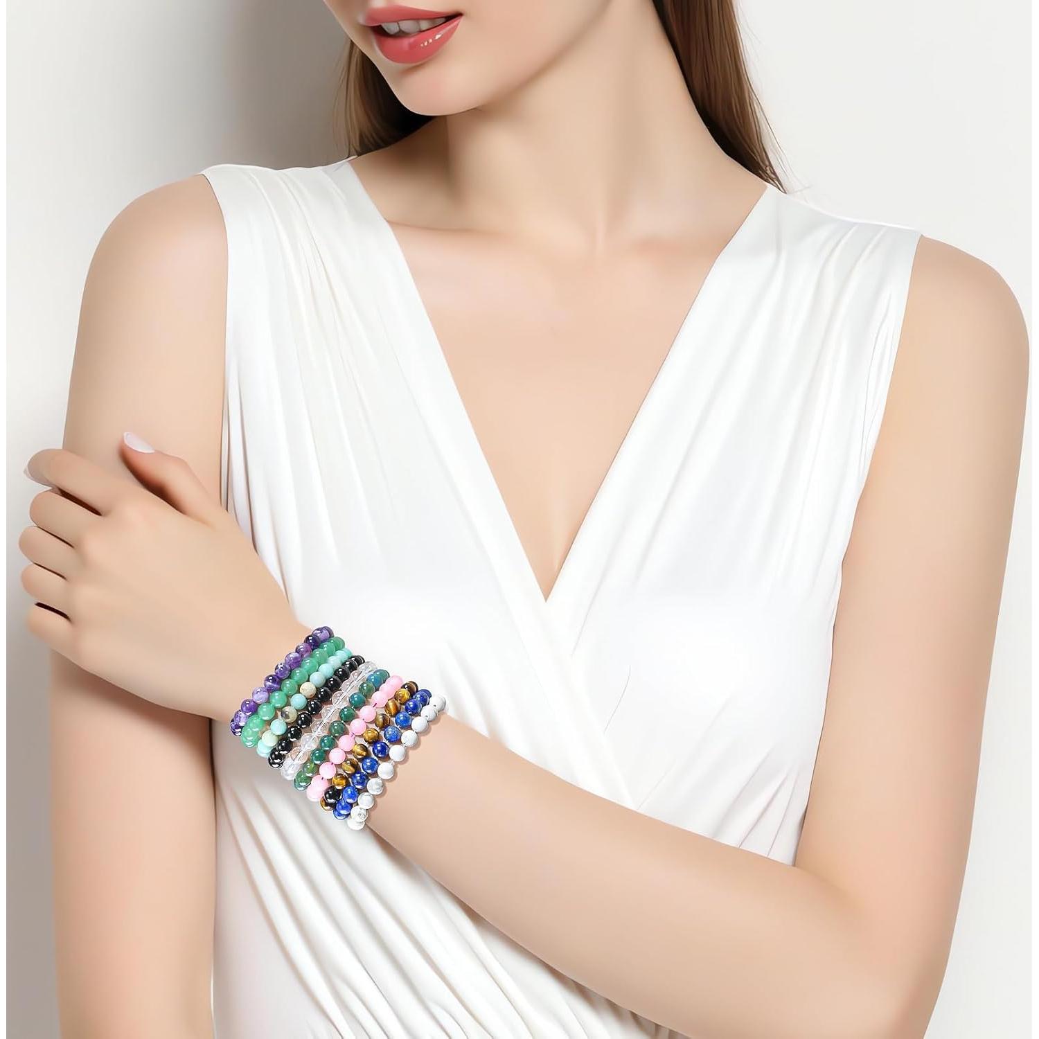 Juego de 3 Pulseras de Cuentas de Cristal Natural Clearain