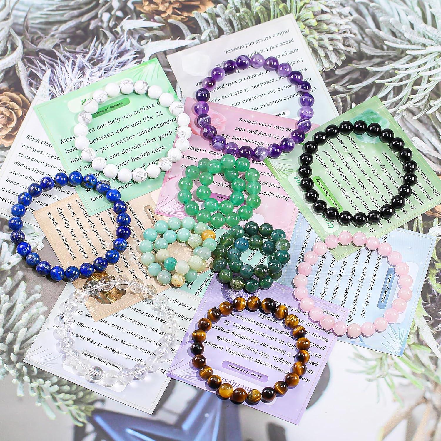 Juego de 3 Pulseras de Cuentas de Cristal Natural Clearain