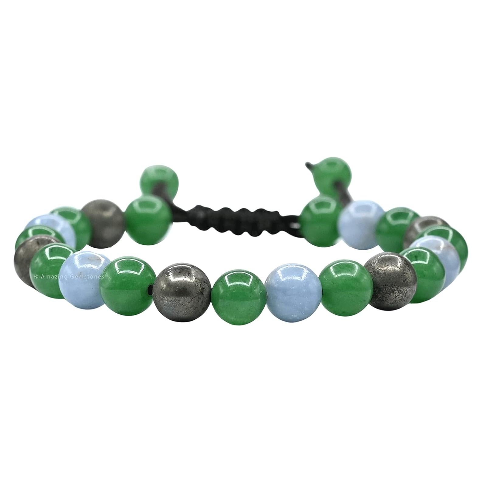 Pulsera de Cristal Sanadora Unisex - Pirita, Angelita y Aventurina Verde Ajustable