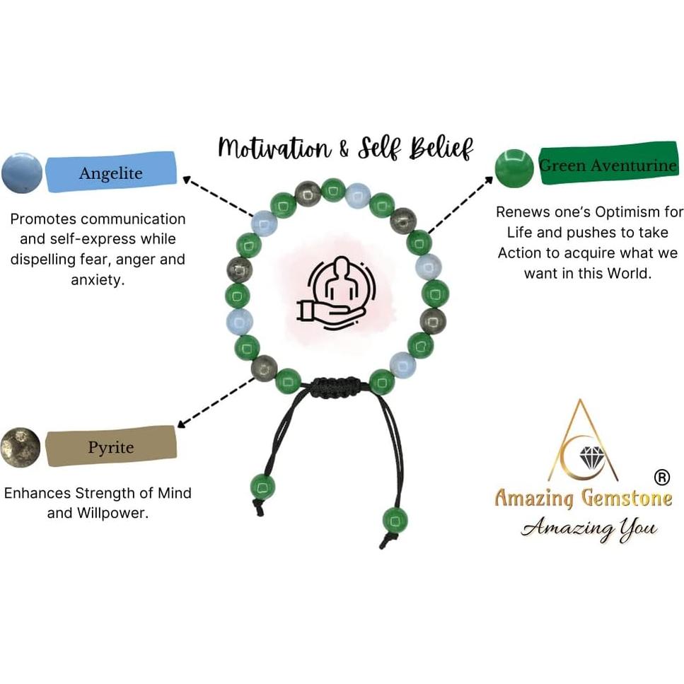 Pulsera de Cristal Sanadora Unisex - Pirita, Angelita y Aventurina Verde Ajustable