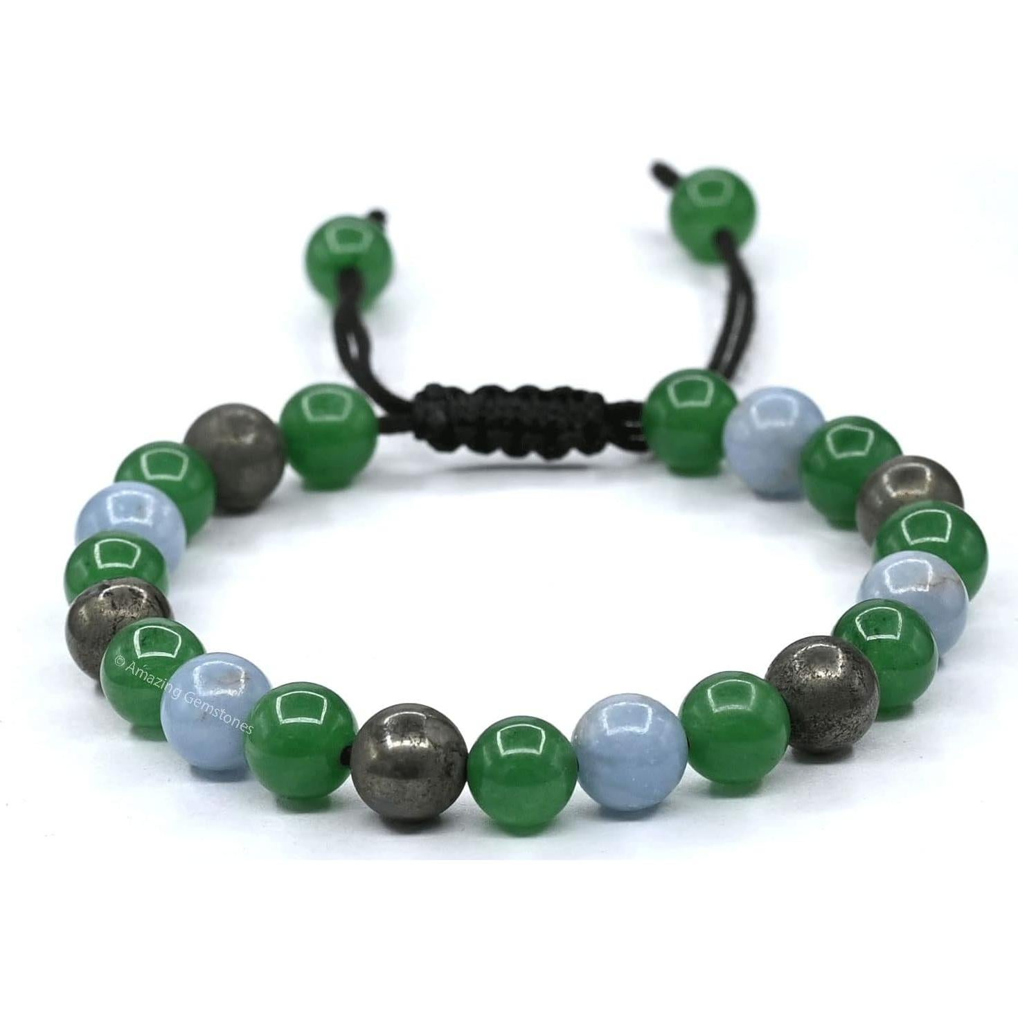 Pulsera de Cristal Sanadora Unisex - Pirita, Angelita y Aventurina Verde Ajustable