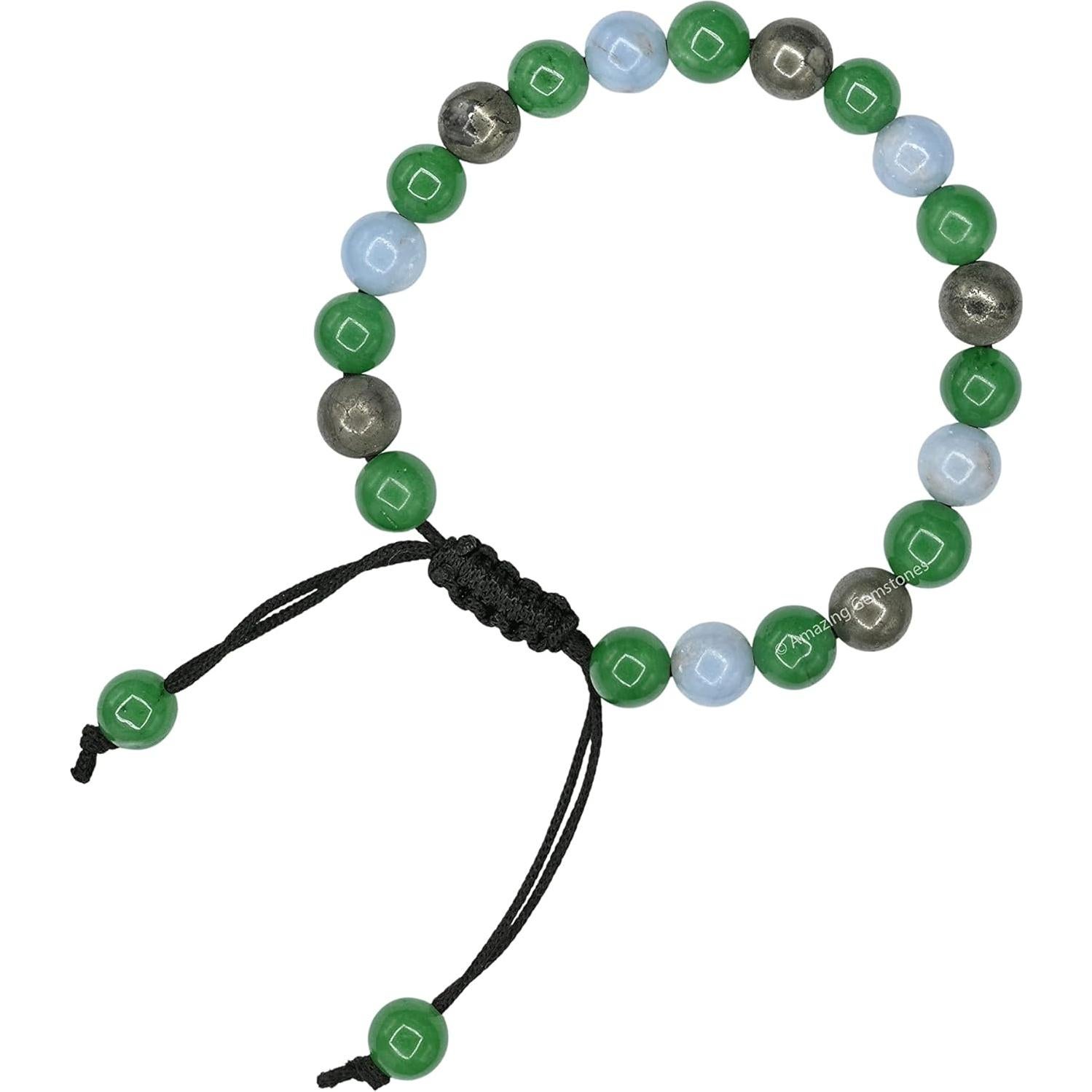 Pulsera de Cristal Sanadora Unisex - Pirita, Angelita y Aventurina Verde Ajustable