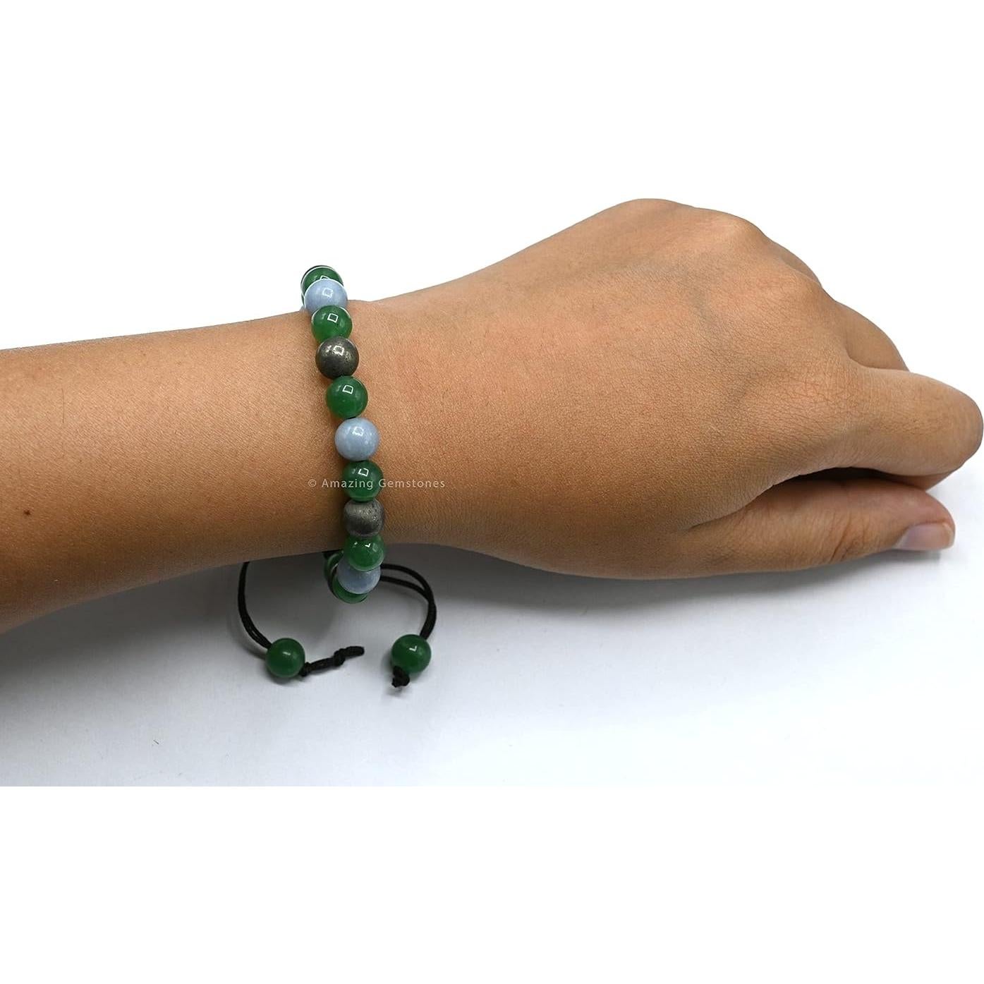 Pulsera de Cristal Sanadora Unisex - Pirita, Angelita y Aventurina Verde Ajustable