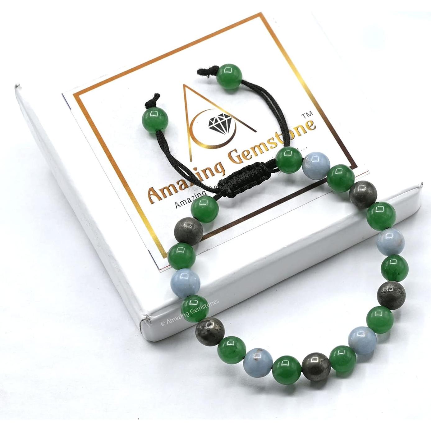 Pulsera de Cristal Sanadora Unisex - Pirita, Angelita y Aventurina Verde Ajustable