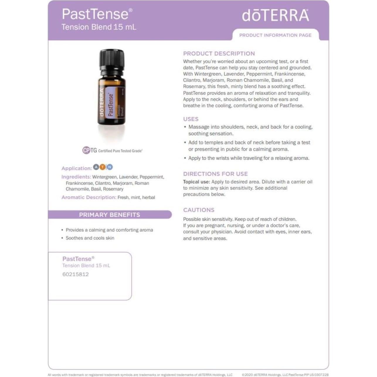 Aceite Esencial doTERRA PastTense 15mL - Mezcla Calmante
