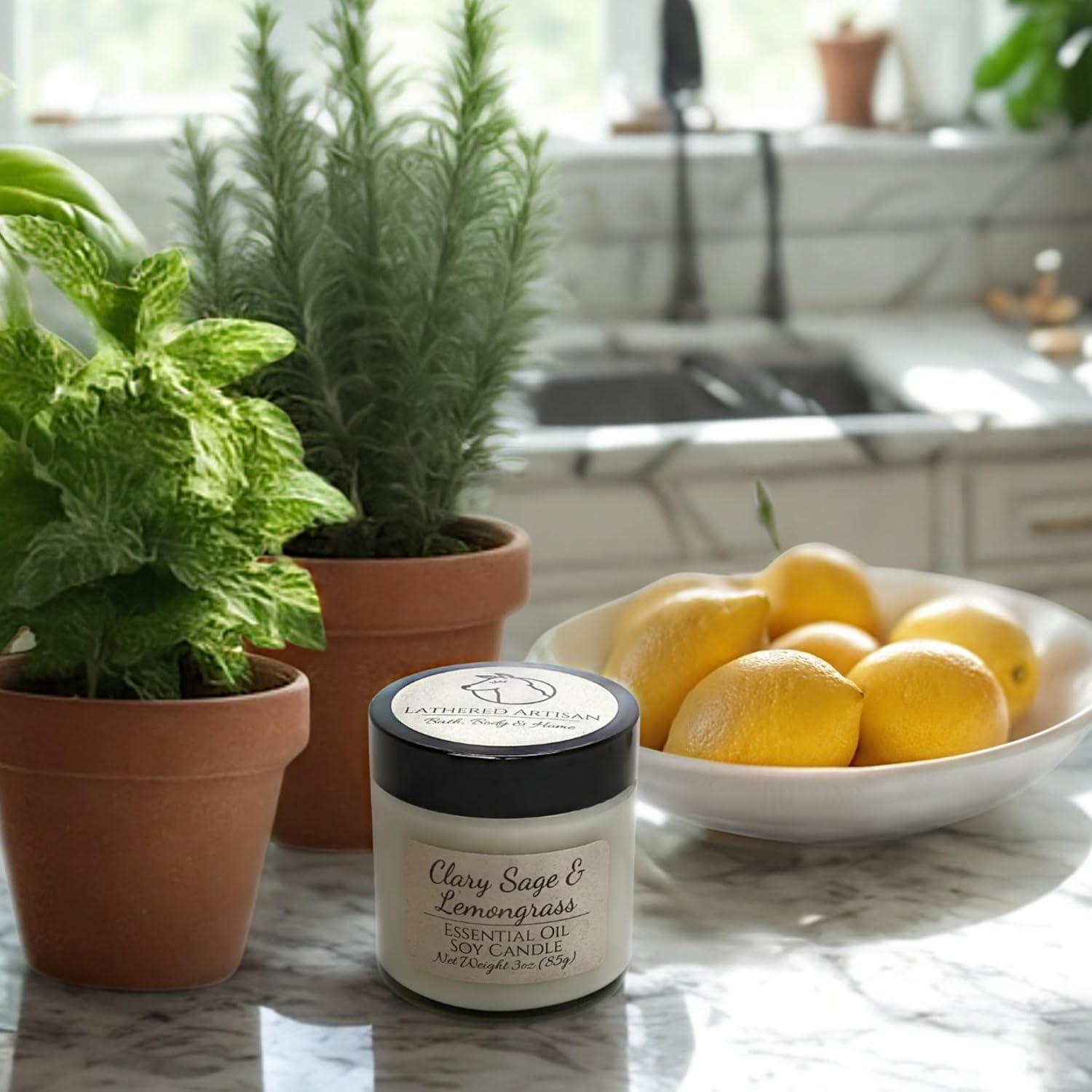 Vela Aromática de Soja Lathered Artisan 85g - Salvia Clary y Limón