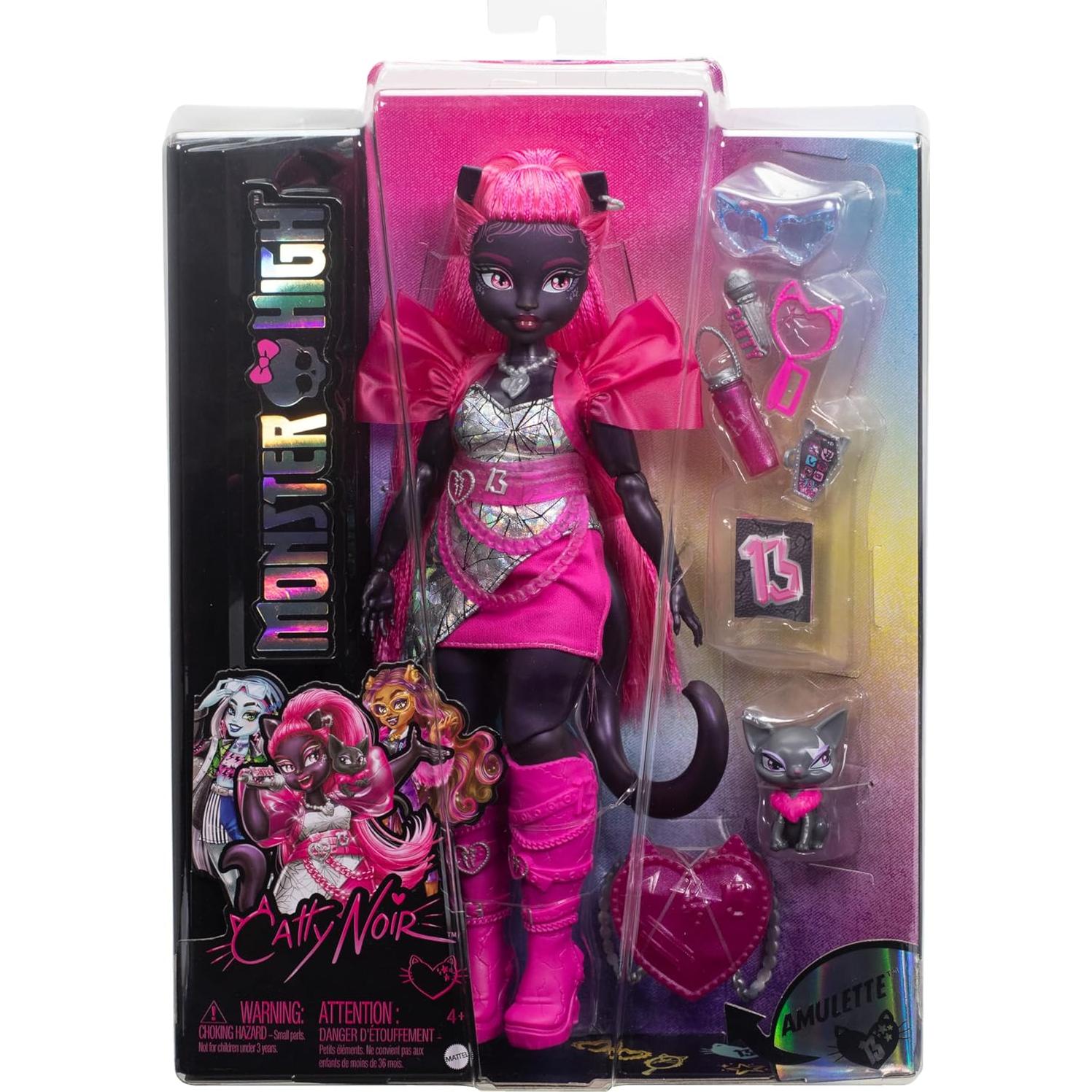 Muñeca Catty Noir Monster High con gato Amulette y accesorios