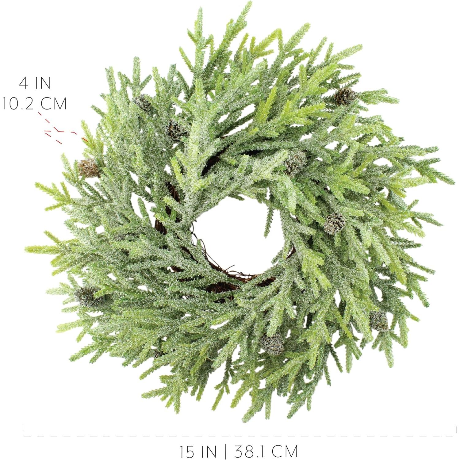 Corona Navideña Artificial AuldHome 38 cm con Piñas y Nieve