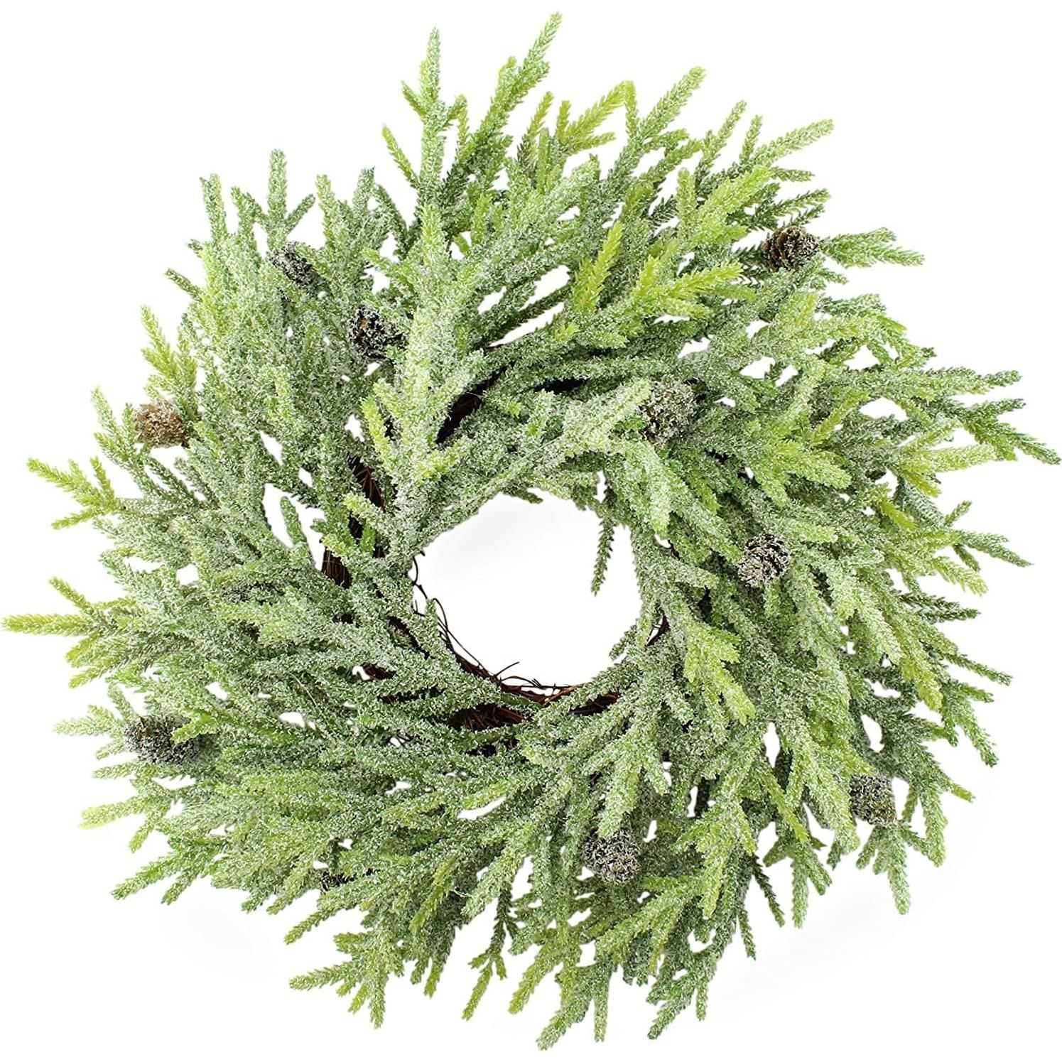 Corona Navideña Artificial AuldHome 38 cm con Piñas y Nieve