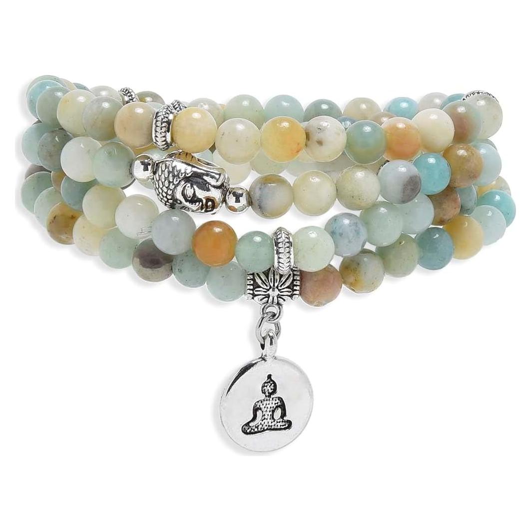 Collar Mala de 108 cuentas Amazonita con encanto de Buda